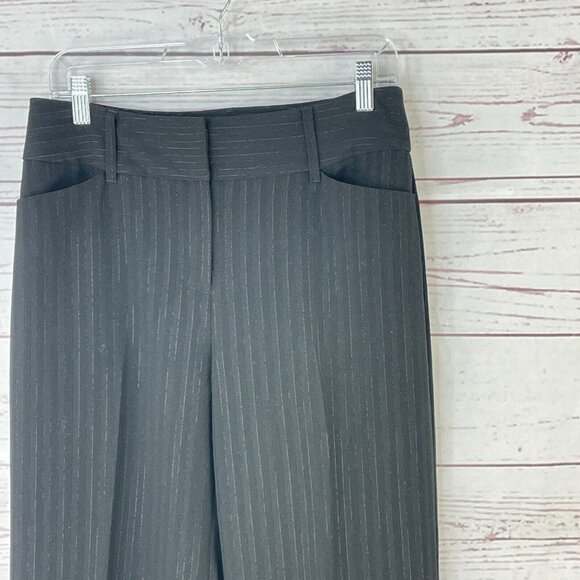 Chico's Women's Black Silver Metallic Pinstripe Trouser Work Dress Pants Size 1 - Picture 2 of 8